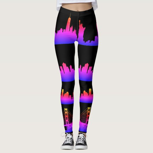 USA City Skylines Neon Nightlife Leggings (Voorkant)