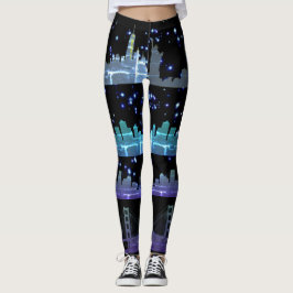 USA City Skylines Silver Nightlife met Stars Leggings