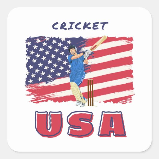 USA Cricket Fan Batsman Vierkante Sticker (Voorkant)