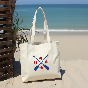 USA Crossed Paddle riemen met ster licht-kleur Tote Bag