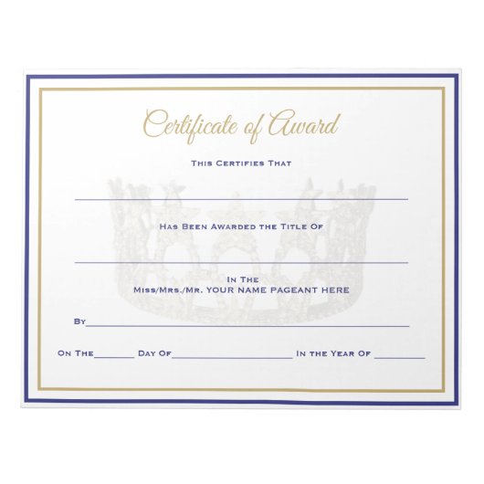 USA Crown Certificates-Award Notitieblok (Voorkant)