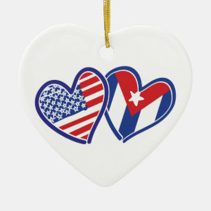 USA Cuba Love Hearts Keramisch Ornament