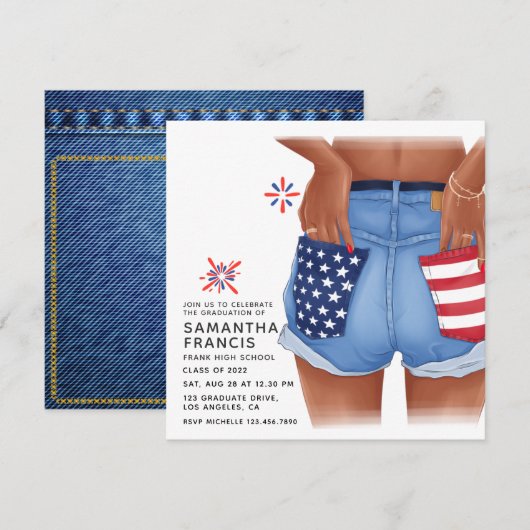 USA Denim Girl Afstudeerfeest Uitnodiging (Voorkant / Achterkant)