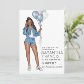 USA Denim thema Meisje Verjaardagsfeestje Kaart (Staand voorkant)