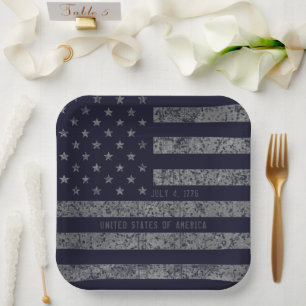 USA  Donkerblauw Grunge Amerikaanse vlag Papieren Bordje