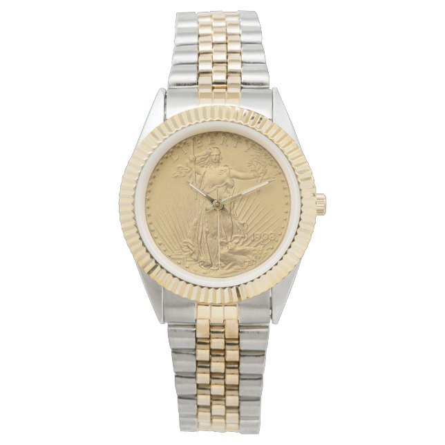 USA Double Eagle St Gaudens 1908 Gouden Munt $20 Horloge (Voorkant)