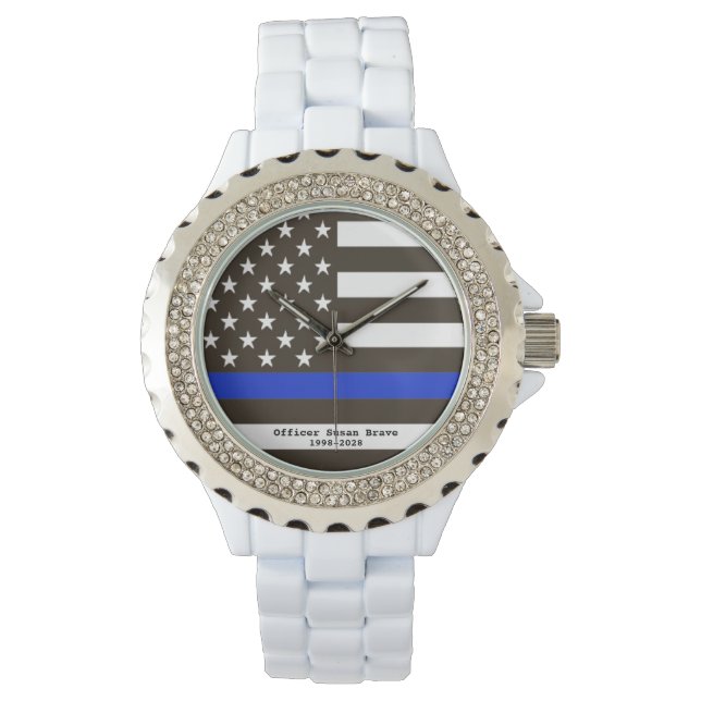 *~* USA Dunne Blauwe Lijn Vlag Politieagent Vrouw Horloge (Voorkant)