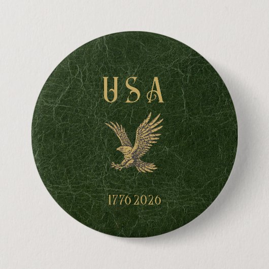 USA Eagle 1775 - 2026 Fax Green Leather  Ronde Button 7,6 Cm (Voorkant)
