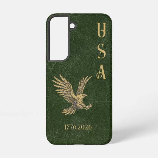 USA Eagle 1775 - 2026 Fax green leather Samsung Galaxy Hoesje (Achterkant)
