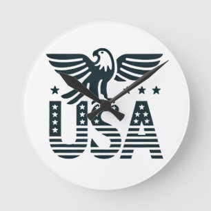 USA Eagle Patriotic Design - Stars and Stripes Sty Ronde Klok