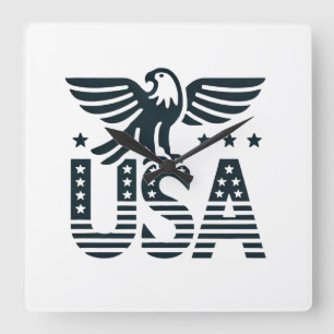 USA Eagle Patriotic Design - Stars and Stripes Sty Vierkante Klok