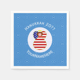 USA Engel Rode Haar Hanukkah Vlag Gepersonaliseerd Servet