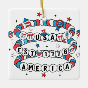 USA EST 1776 Beaded America Design Keramisch Ornament