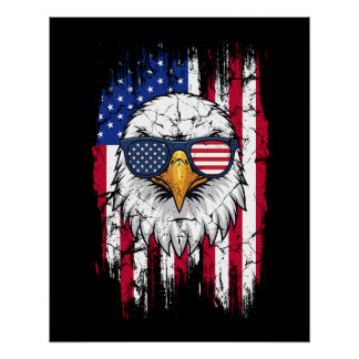 USA Flag And American Bald Eagle Grunge Perfect Poster