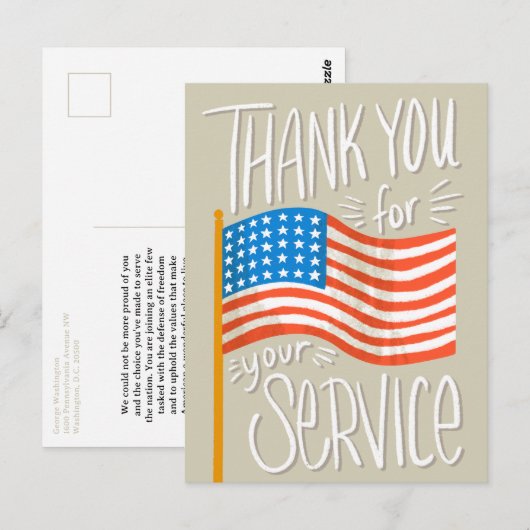 USA Flag Bedankt voor uw service Briefkaart (Voorkant / Achterkant)