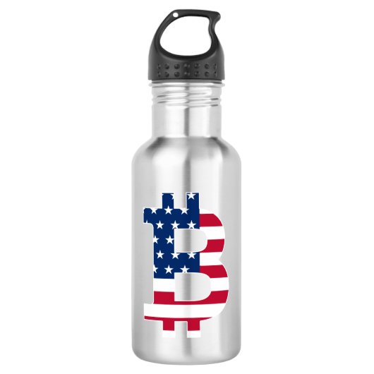 Usa Flag Bitcoin-Bitcoin-Cryptocurrency-Blockchain Waterfles (Voorkant)