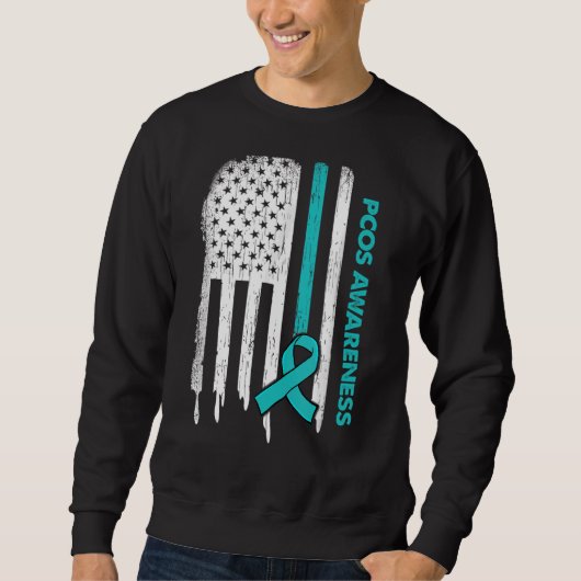 USA Flag Blauwgroen Lint PCOS Awareness Trui (Voorkant)