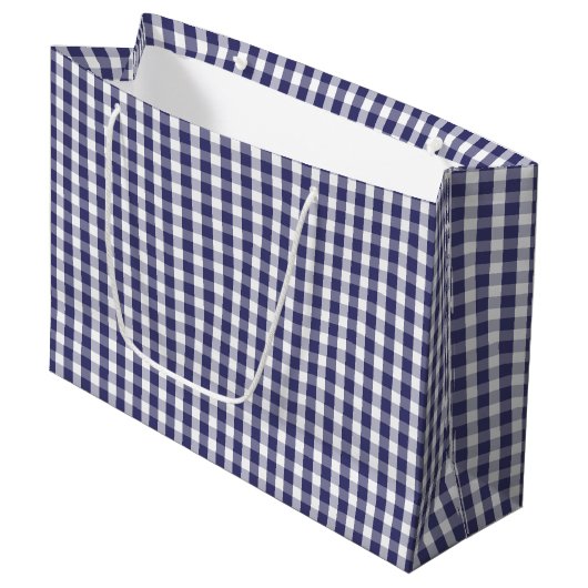 USA Flag Blue en White Gingham Checked Groot Cadeauzakje (Voorkant Gekanteld)