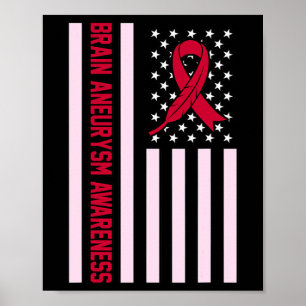 USA Flag Brain Aneurysm Awareness Maand Supporter Poster