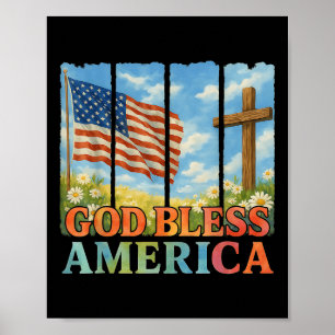 USA Flag Cross Floral Christelijke vrouwen God Ble Poster