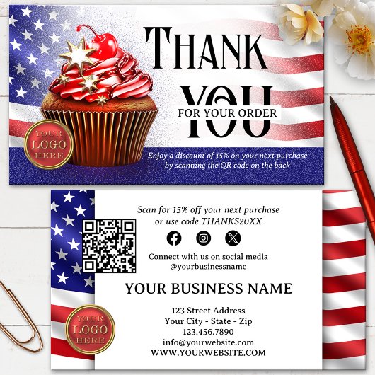 USA Flag Cupcake QR Code Dank u voor uw bestelling Visitekaartje