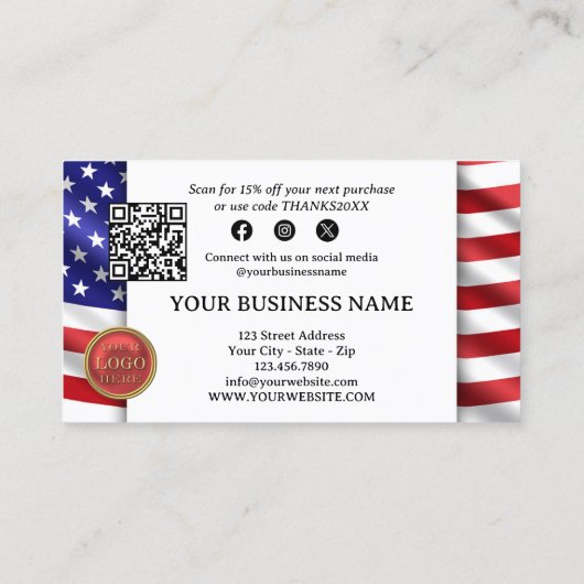 USA Flag Cupcake QR Code Dank u voor uw bestelling Visitekaartje (Achterkant)