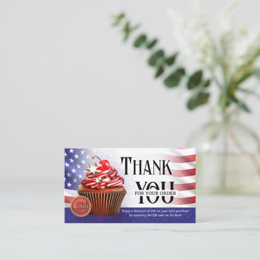 USA Flag Cupcake QR Code Dank u voor uw bestelling Visitekaartje (Staand voorkant)