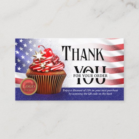 USA Flag Cupcake QR Code Dank u voor uw bestelling Visitekaartje (Voorkant)