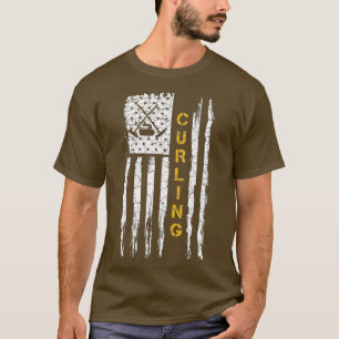 USA Flag Curling Speler Curler Funny T-shirt