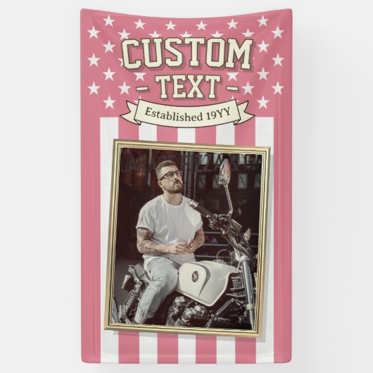 USA Flag Custom Photo Banner, Pink Flag Patriotic Spandoek (Verticaal)
