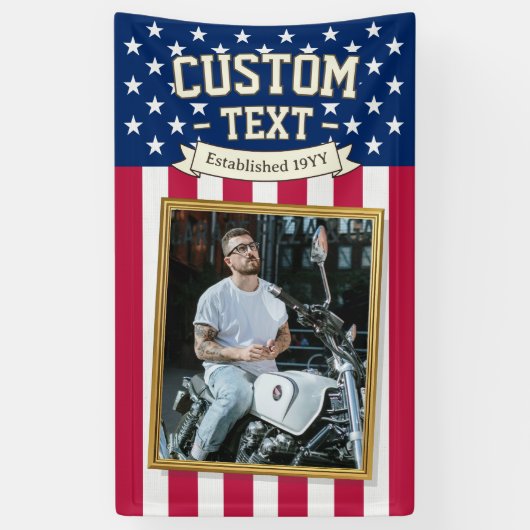 USA Flag Custom Photo Banner, Red Blue Patriotic Spandoek (Verticaal)