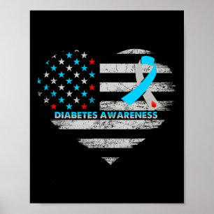 USA Flag Diabetes Awareness Hartfamilie Ondersteun Poster