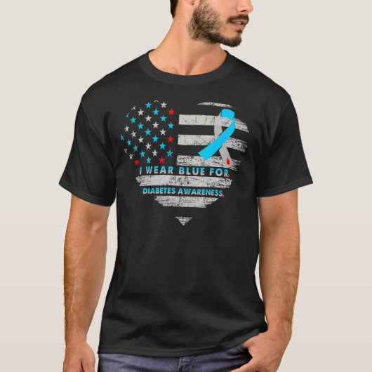 USA Flag Diabetes Awareness Hartfamilie Ondersteun T-shirt (Voorkant)