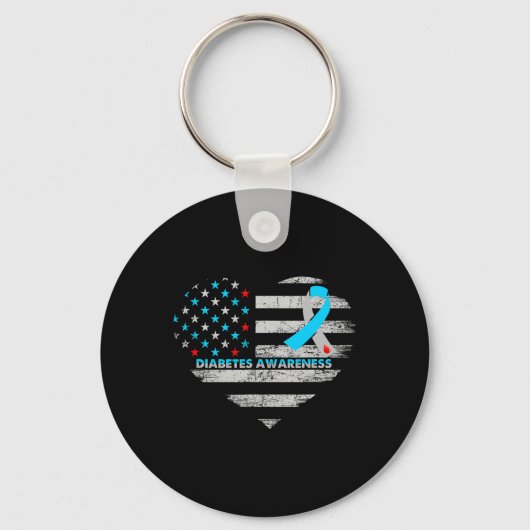 Usa Flag Diabetes Awareness Heart Family Support  Sleutelhanger (Voorkant)