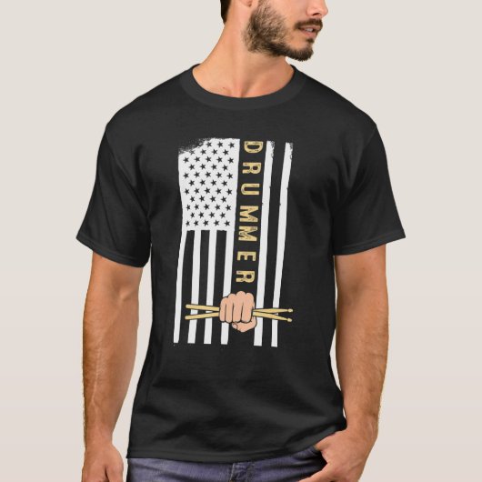 Usa Flag Drum Sticks Cool Patriotic American Drumm T-shirt (Voorkant)