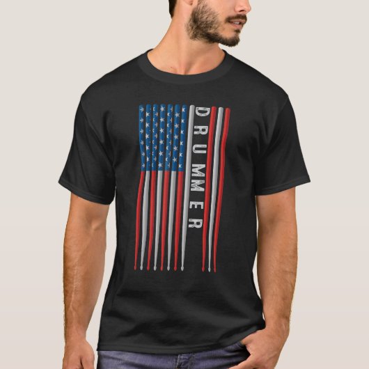 Usa Flag Drum Sticks Cool Patriotic American Drumm T-shirt (Voorkant)