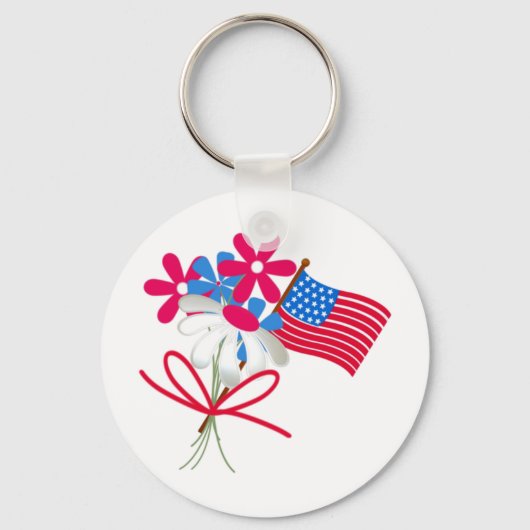 USA FLag en Flowers Sleutelhanger (Voorkant)