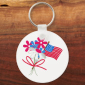 USA FLag en Flowers Sleutelhanger (Voorkant)