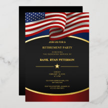 USA Flag Folie Curve Lines Luxe Zwarte Uitnodiging