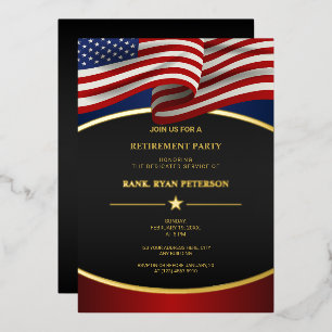 USA Flag Folie Curve Lines Luxe Zwarte Uitnodiging