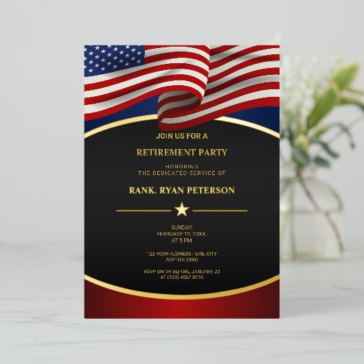 USA Flag Folie Curve Lines Luxe Zwarte Uitnodiging (Staand Voorkant)