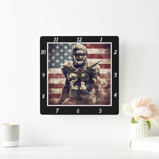 USA Flag Football Player Vierkante Klok (Huis)