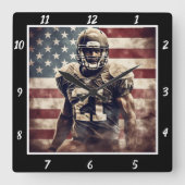 USA Flag Football Player Vierkante Klok (Voorkant)