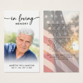 USA Flag Funeral Loving Memory Photo Prayer Cards Visitekaartje (Voorkant /achterkant)