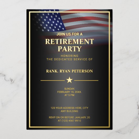 USA Flag Gold Foil Luxe Black Uitnodiging (Voorkant)