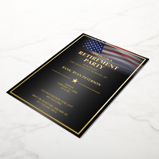 USA Flag Gold Foil Luxe Black Uitnodiging (Gedraaid)
