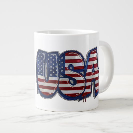 USA Flag Graffity Personalized Text Grote Koffiekop (Voorkant rechts)