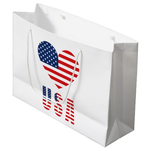USA Flag Hart Grote Gift Bag voor Patriottische Ge Groot Cadeauzakje (Voorkant Gekanteld)