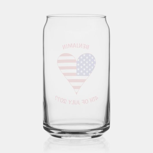 USA Flag Heart Funky Personalized Blikvorm Glas (Achterkant)