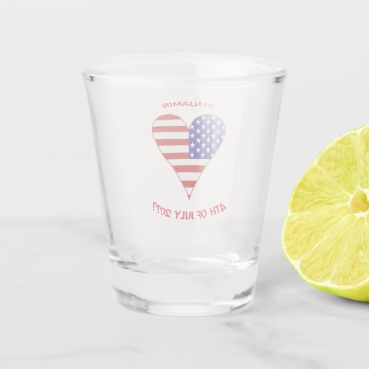 USA Flag Heart Funky Personalized Shot Glas (Achterkant)